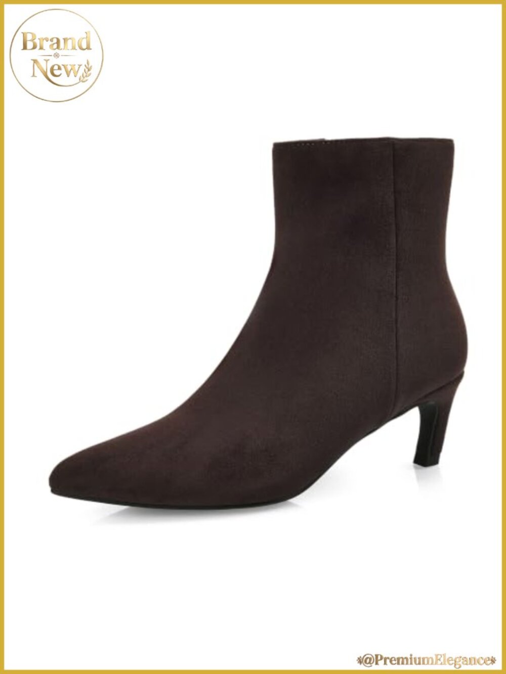 Women's Pointed Toe Kitten Heel Ankle Boots Faux Suede Side Zip Booties
